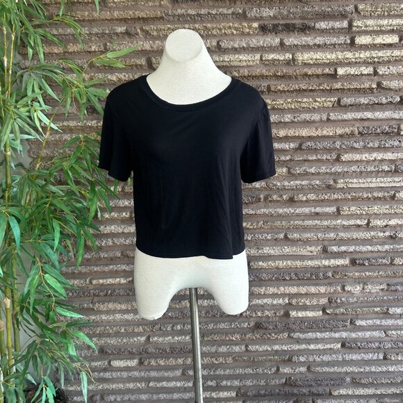 Michael Stars Black Relaxed Round Neck Cotton Modal Short Sleeve Top Tee OS - Picture 2 of 5